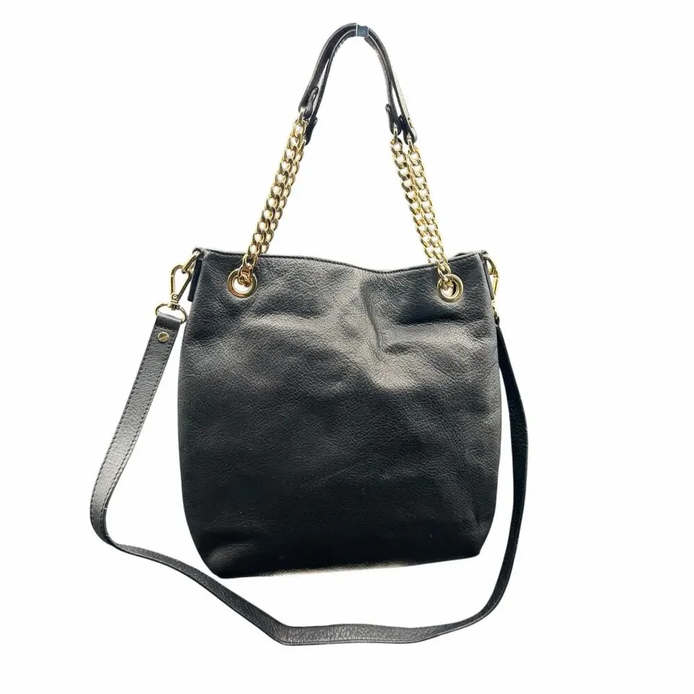 Michael Kors Black Leather Chain Shoulder Bag Crossbody Purse Gold chain